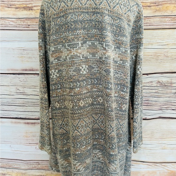 Lucky Brand Women’s Plus Aztec Boho  Open Front Knit Textured Cardigan Sweater - Picture 5 of 14
